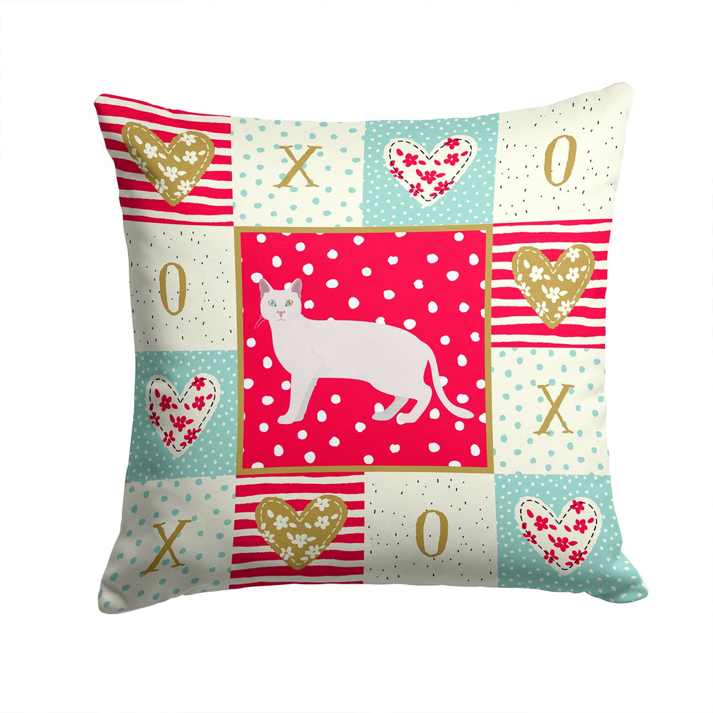 Khao Manee #1 Cat Love Decorative Throw Pillow 14x14 Indoor Outdoor Accent Cushion, Fabric Cover with Insert for Sofa, Bed, Porch & Living Room