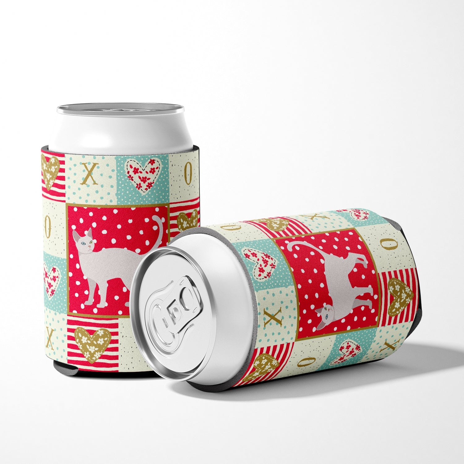 Khao Manee #2 Cat Love Can or Bottle Hugger Cooler Sleeve for Standard 12 oz Cans, Insulated Foam Beer & Soda Can Hugger Reusable
