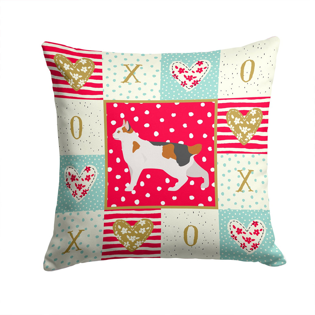 Korean Bobtail Cat Love Decorative Throw Pillow 14x14 Indoor Outdoor Accent Cushion, Fabric Cover with Insert for Sofa, Bed, Porch & Living Room