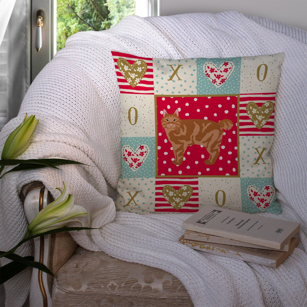Kurilian Bobtail Cat Love Decorative Throw Pillow 14x14 Indoor Outdoor Accent Cushion, Fabric Cover with Insert for Sofa, Bed, Porch & Living Room