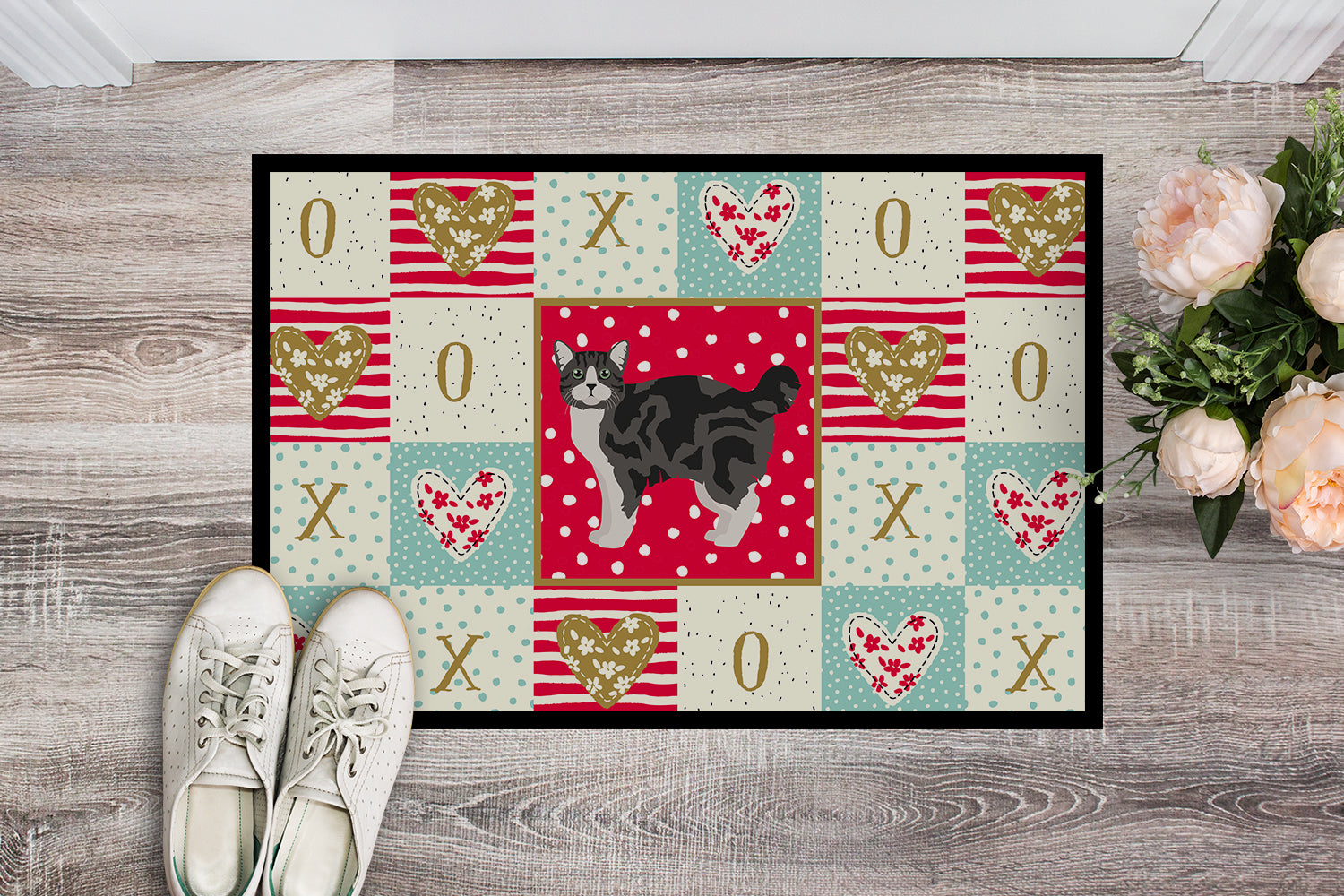 Manx #1 Cat Love Doormat Indoor Outdoor 18H X 27W Front Door Mat Rugs for Entryway, Non Slip Washable