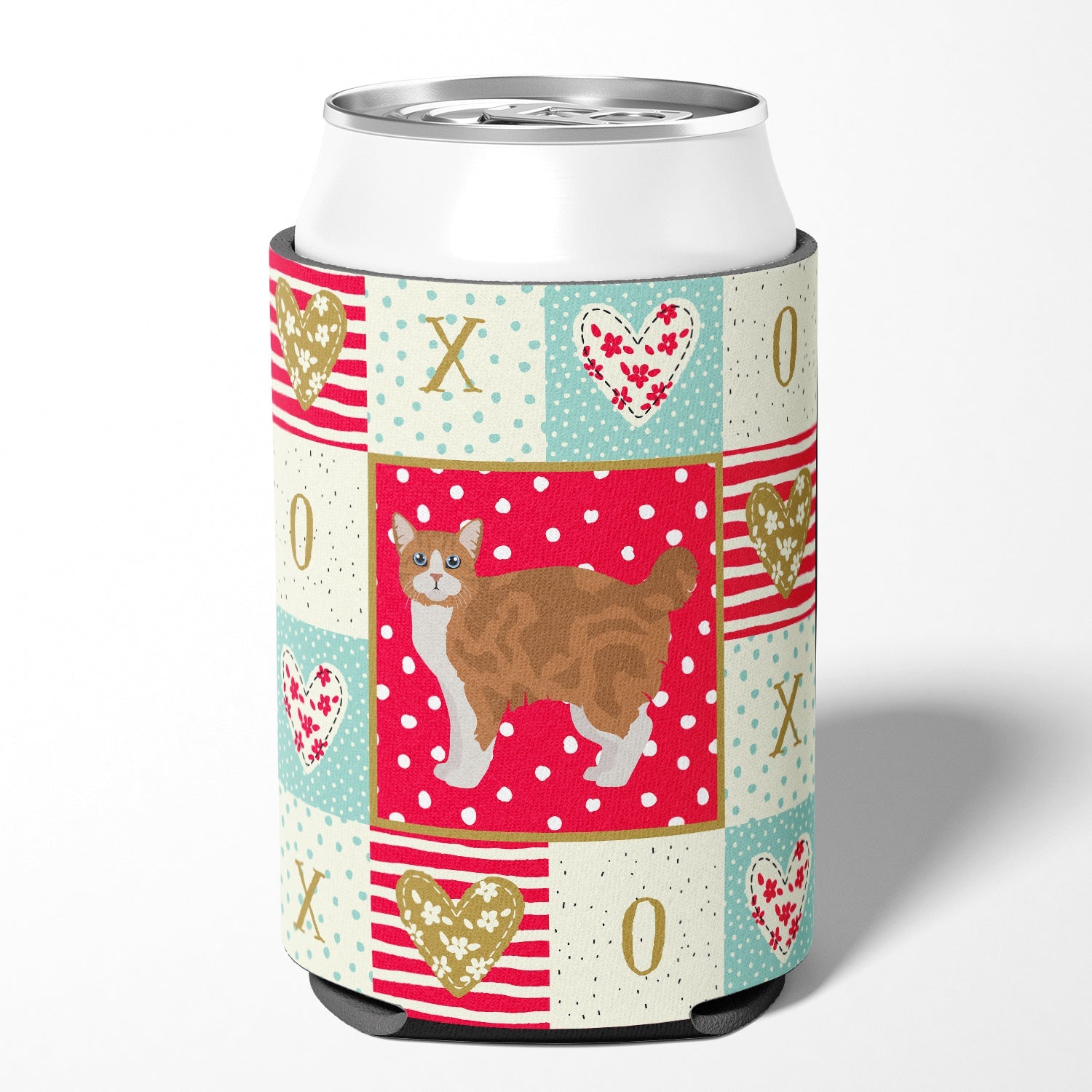Manx #2 Cat Love Can or Bottle Hugger Cooler Sleeve for Standard 12 oz Cans, Insulated Foam Beer & Soda Can Hugger Reusable
