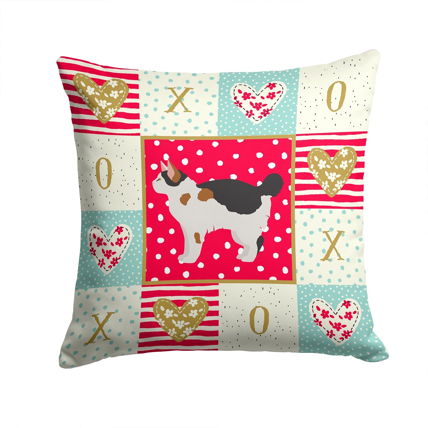 Manx #3 Cat Love Decorative Throw Pillow 14x14 Indoor Outdoor Accent Cushion, Fabric Cover with Insert for Sofa, Bed, Porch & Living Room