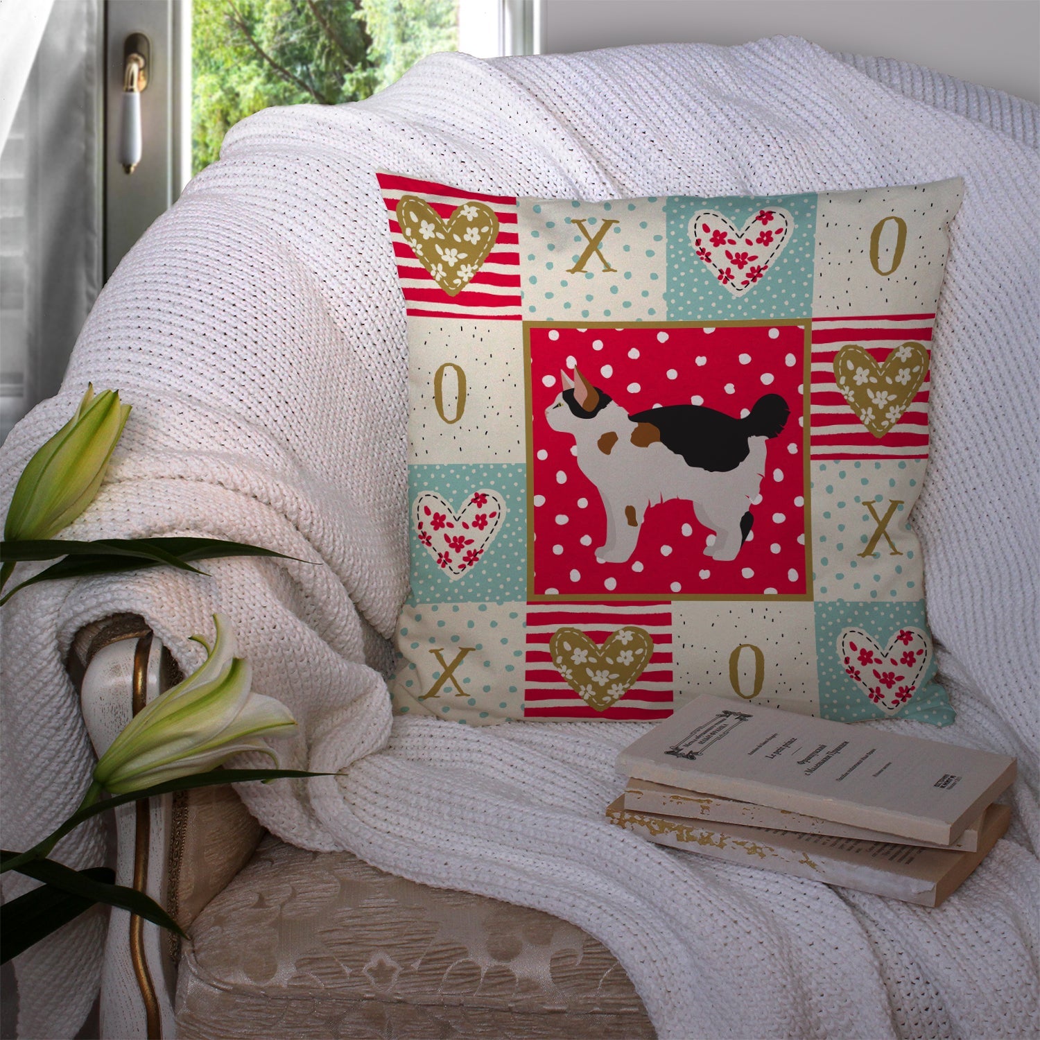 Manx #3 Cat Love Decorative Throw Pillow 14x14 Indoor Outdoor Accent Cushion, Fabric Cover with Insert for Sofa, Bed, Porch & Living Room