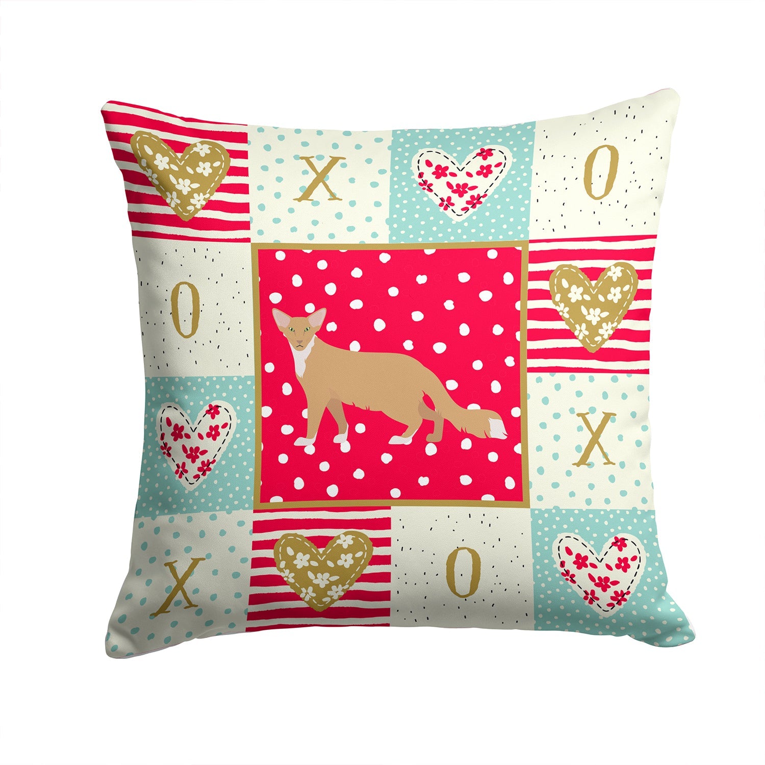 Oriental Longhair #2 Cat Love Decorative Throw Pillow 14x14 Indoor Outdoor Accent Cushion, Fabric Cover with Insert for Sofa, Bed, Porch & Living Room