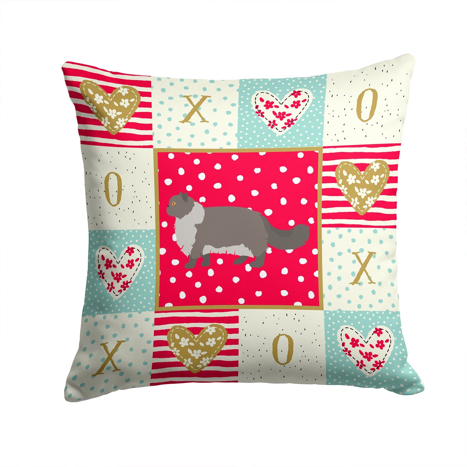 Persian Modern #2 Cat Love Decorative Throw Pillow 14x14 Indoor Outdoor Accent Cushion, Fabric Cover with Insert for Sofa, Bed, Porch & Living Room