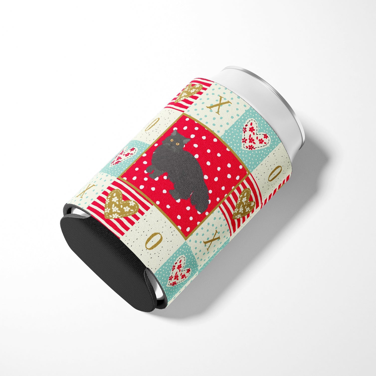 Black Persian Traditional Cat Love Can or Bottle Hugger Cooler Sleeve for Standard 12 oz Cans, Insulated Foam Beer & Soda Can Hugger Reusable