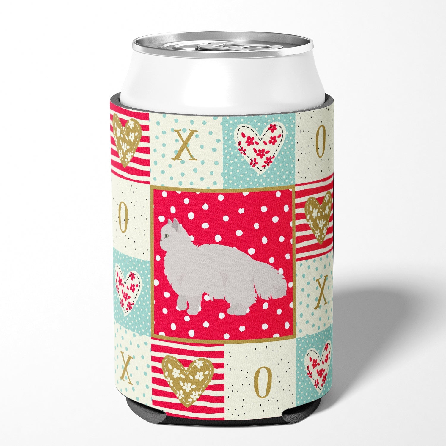 White Persian Traditional Cat Love Can or Bottle Hugger Cooler Sleeve for Standard 12 oz Cans, Insulated Foam Beer & Soda Can Hugger Reusable