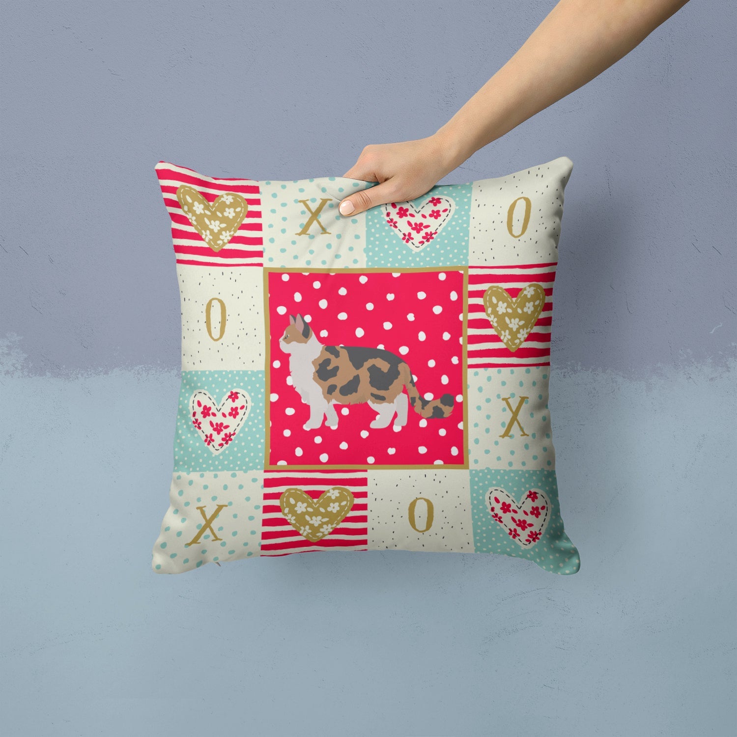 Ragamuffin #2 Cat Love Decorative Throw Pillow 14x14 Indoor Outdoor Accent Cushion, Fabric Cover with Insert for Sofa, Bed, Porch & Living Room
