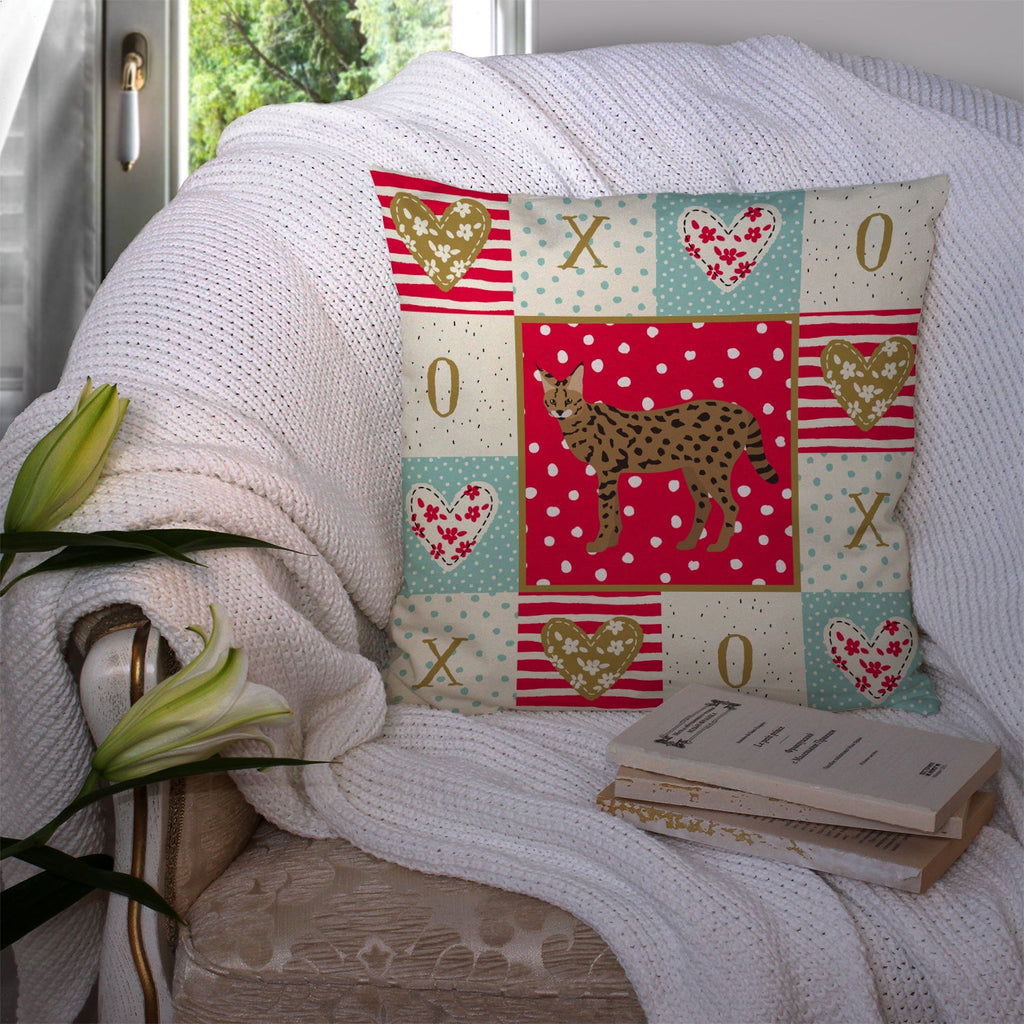 Savannah #3 Cat Love Decorative Throw Pillow 14x14 Indoor Outdoor Accent Cushion, Fabric Cover with Insert for Sofa, Bed, Porch & Living Room