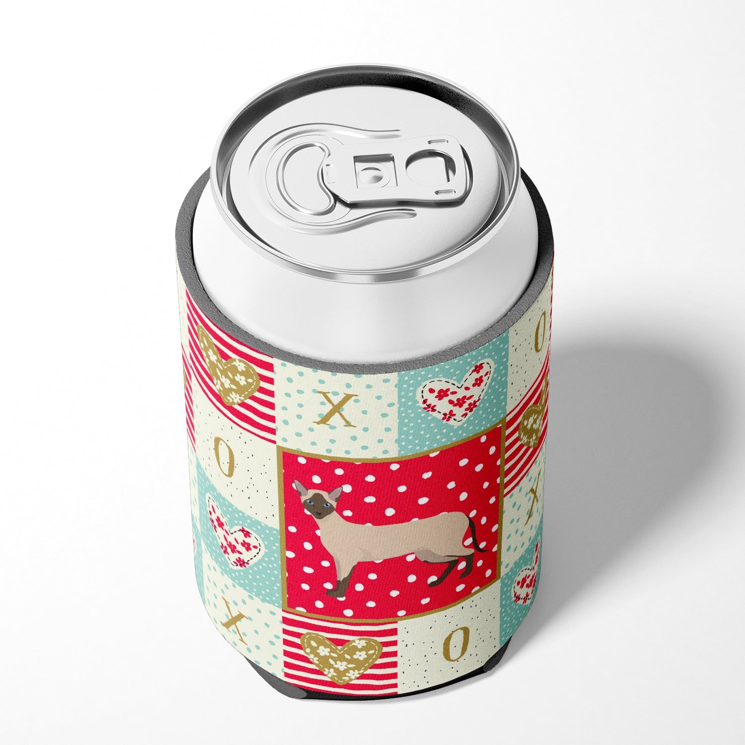 Siamese Modern #2 Cat Love Can or Bottle Hugger Cooler Sleeve for Standard 12 oz Cans, Insulated Foam Beer & Soda Can Hugger Reusable