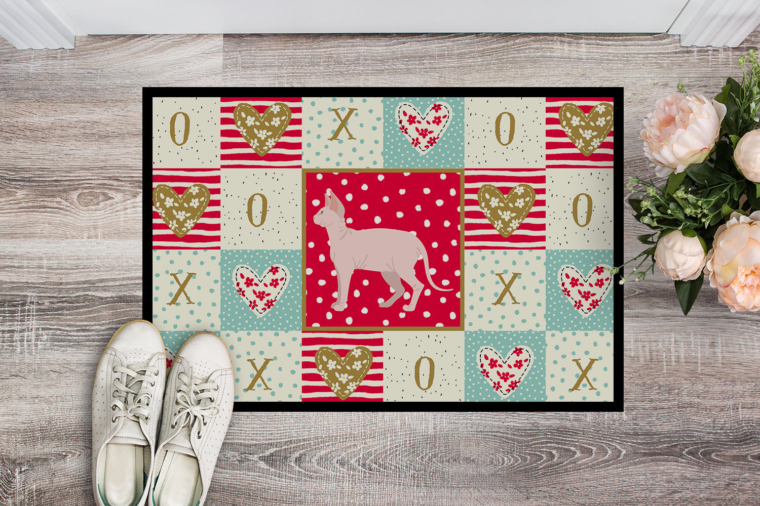 Sphynx Cat Love Doormat Indoor Outdoor 24H X 36W Front Door Mat Rugs for Entryway, Non Slip Washable Low Pile,