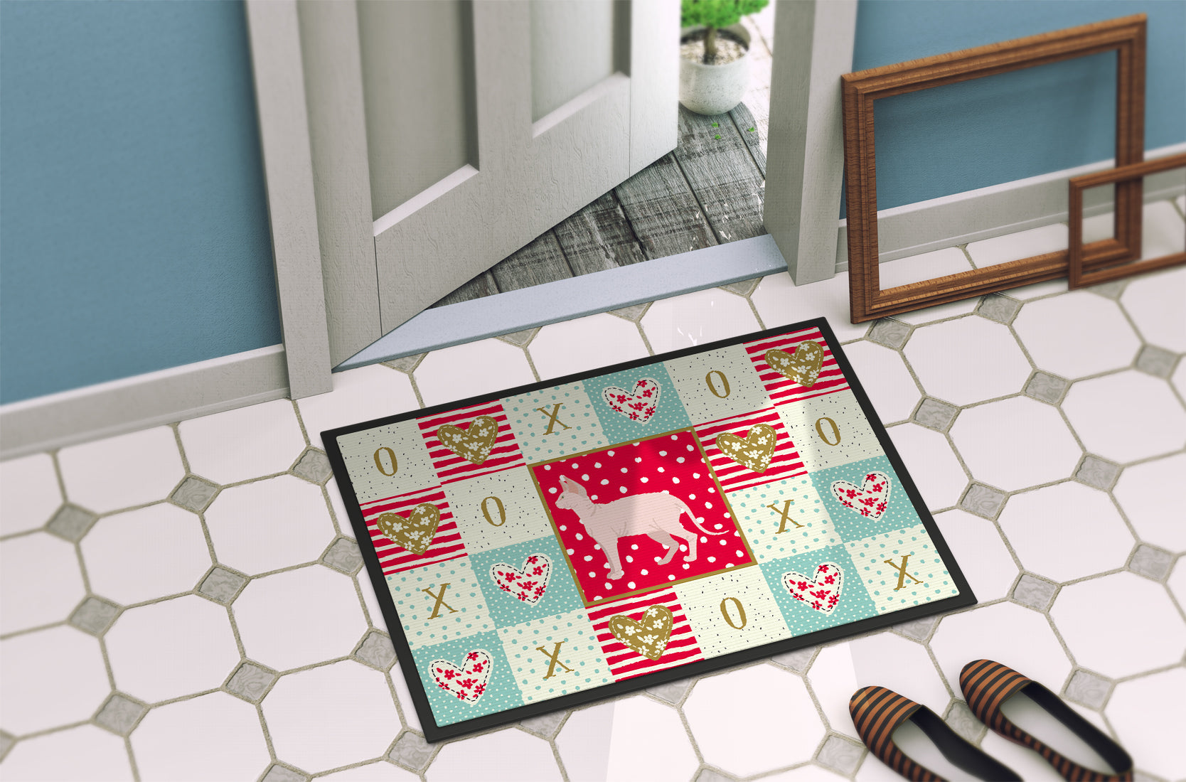 Sphynx Cat Love Doormat Indoor Outdoor 18H X 27W Front Door Mat Rugs for Entryway, Non Slip Washable