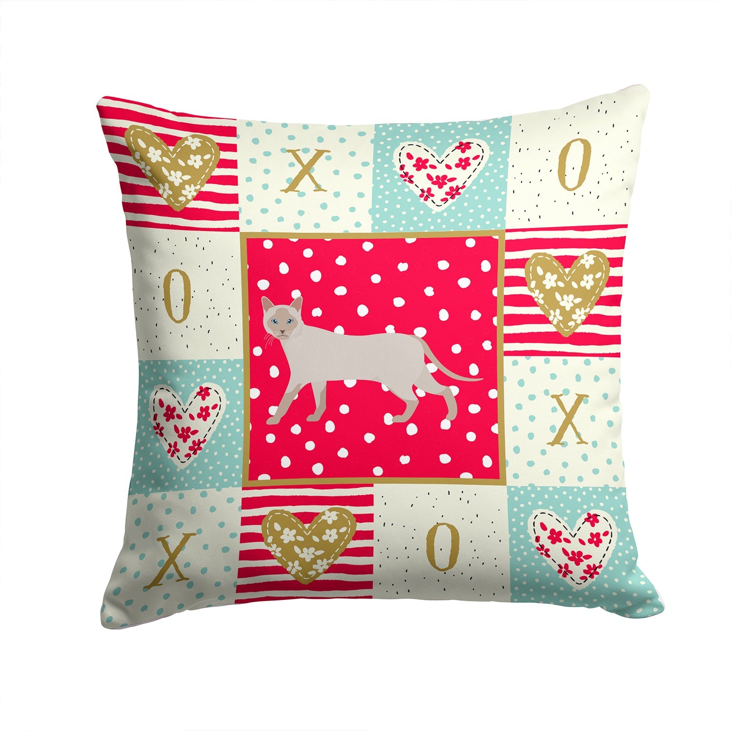 Thai Lilac Cat Love Decorative Throw Pillow 14x14 Indoor Outdoor Accent Cushion, Fabric Cover with Insert for Sofa, Bed, Porch & Living Room