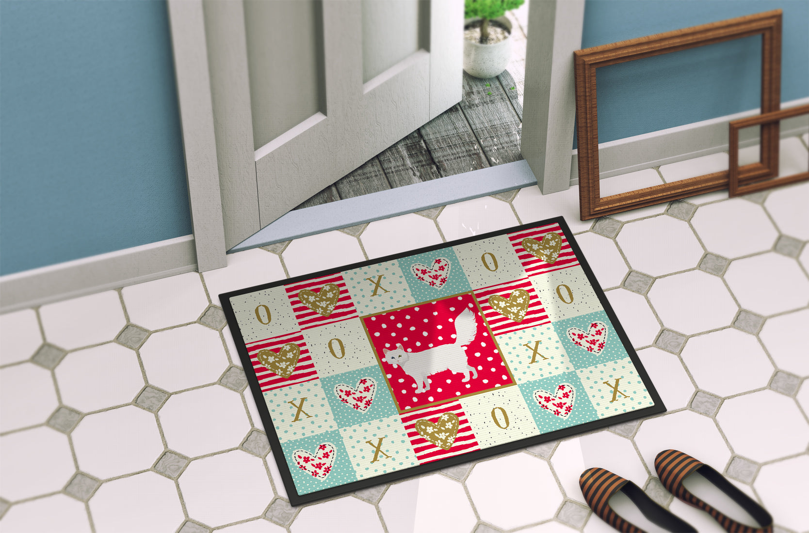 Turkish Angora Cat Love Doormat Indoor Outdoor 18H X 27W Front Door Mat Rugs for Entryway, Non Slip Washable