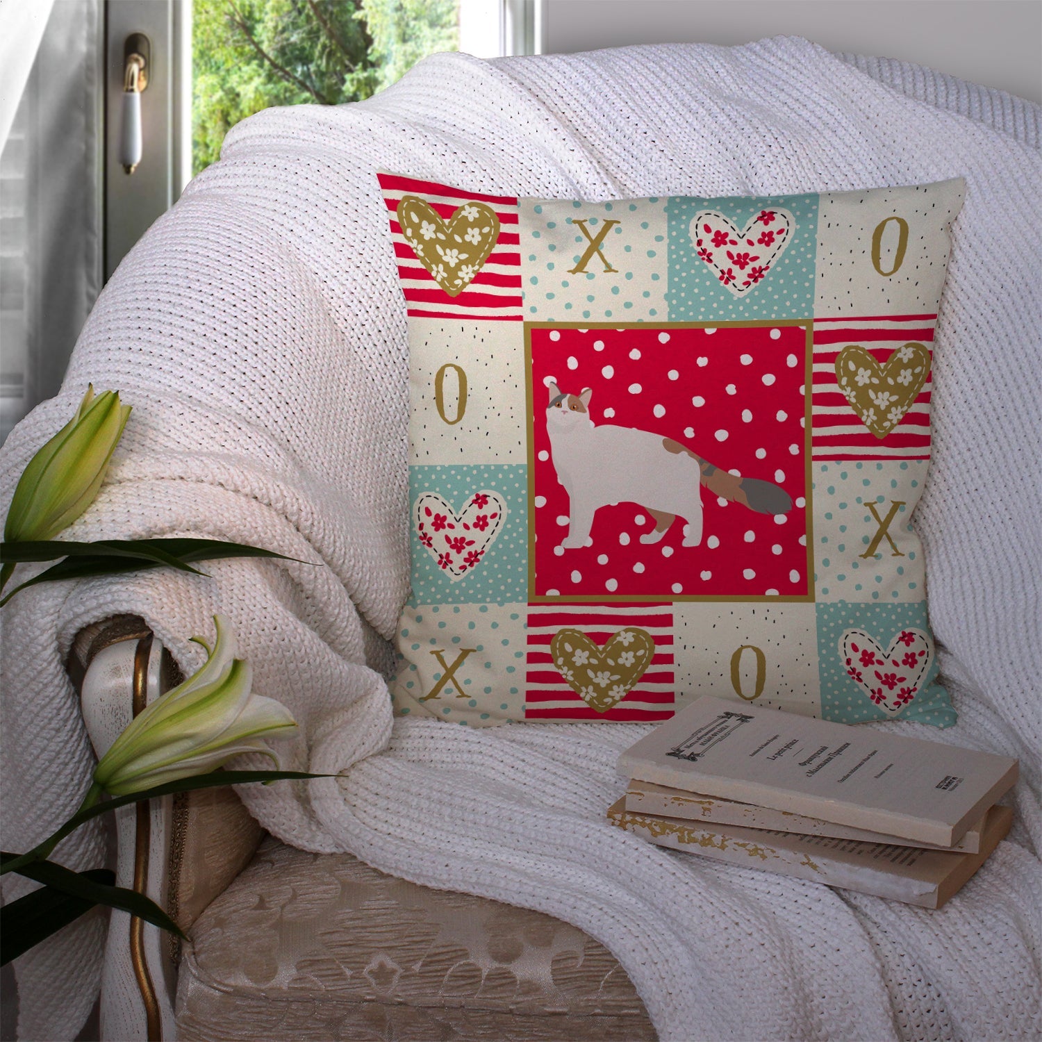 Turkish Van #2 Cat Love Decorative Throw Pillow 14x14 Indoor Outdoor Accent Cushion, Fabric Cover with Insert for Sofa, Bed, Porch & Living Room
