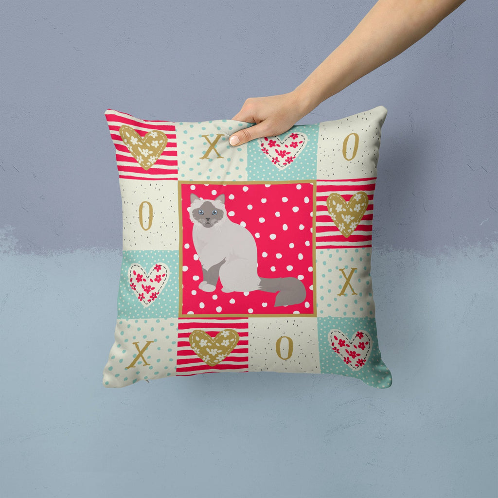 Birman Cat Love Decorative Throw Pillow 14x14 Indoor Outdoor Accent Cushion, Fabric Cover with Insert for Sofa, Bed, Porch & Living Room