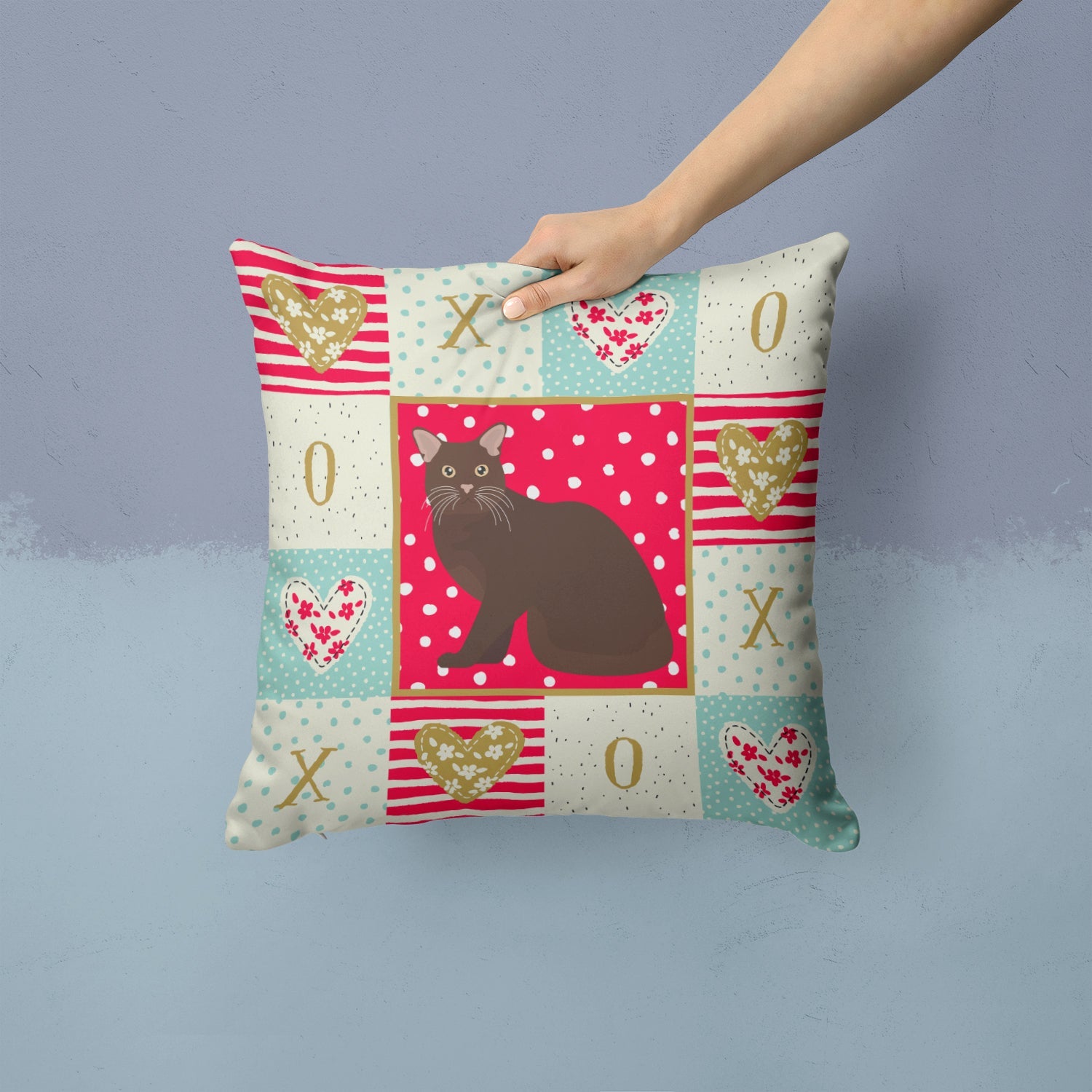 Burmese #2 Cat Love Decorative Throw Pillow 14x14 Indoor Outdoor Accent Cushion, Fabric Cover with Insert for Sofa, Bed, Porch & Living Room