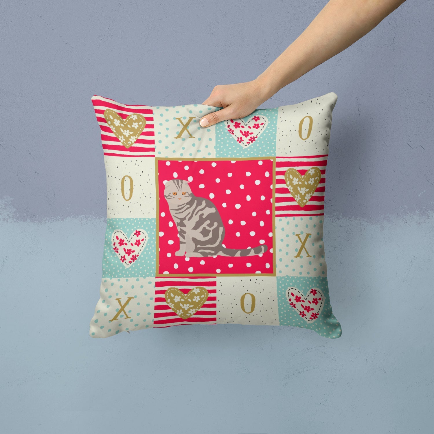 Foldex Exotic Fold Cat Love Decorative Throw Pillow 14x14 Indoor Outdoor Accent Cushion, Fabric Cover with Insert for Sofa, Bed, Porch & Living Room