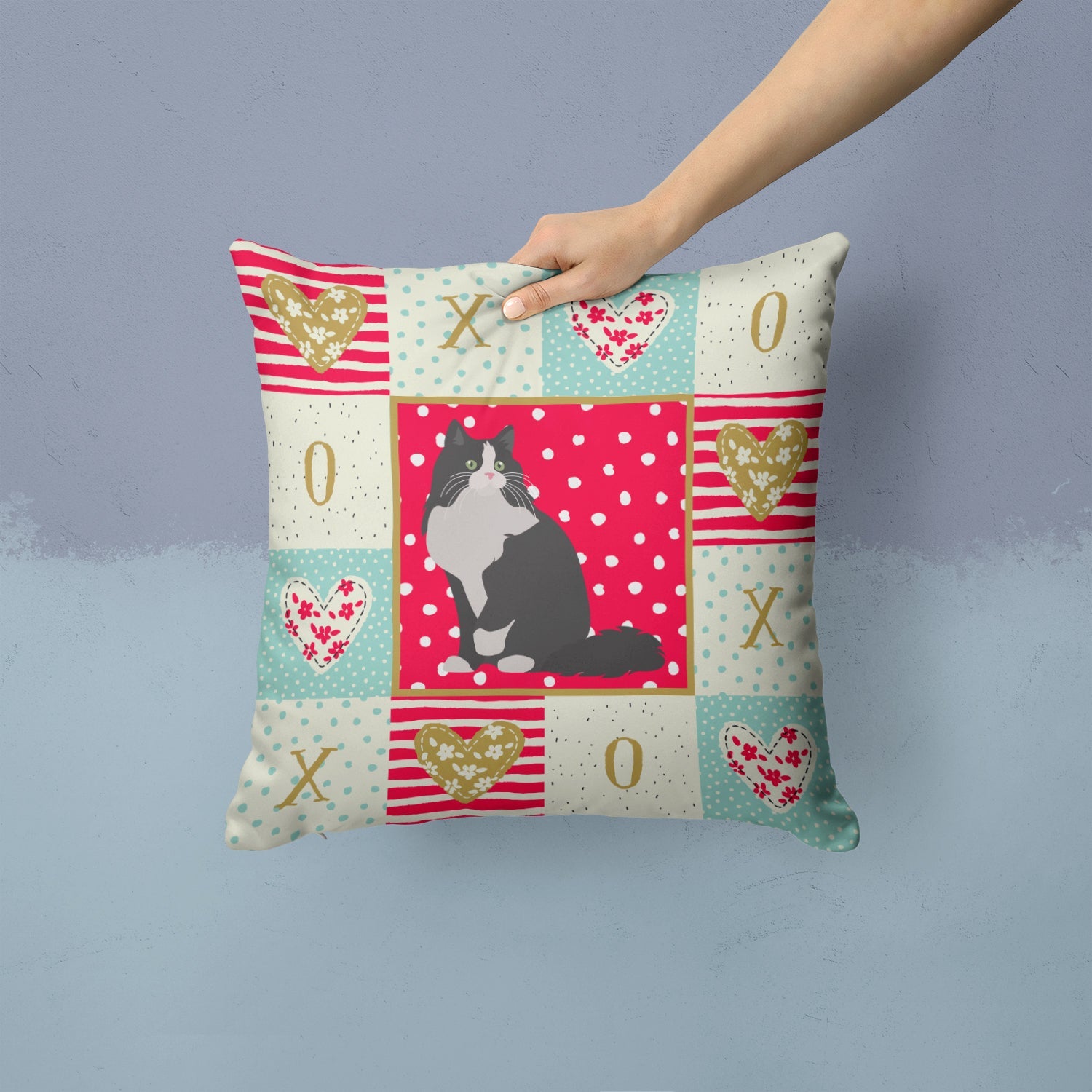 Ragamuffin Cat Love Decorative Throw Pillow 14x14 Indoor Outdoor Accent Cushion, Fabric Cover with Insert for Sofa, Bed, Porch & Living Room