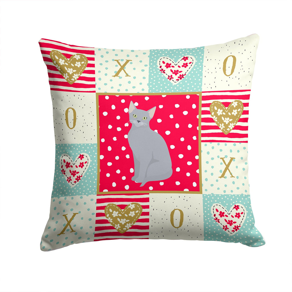 Russian Blue Cat Love Decorative Throw Pillow 14x14 Indoor Outdoor Accent Cushion, Fabric Cover with Insert for Sofa, Bed, Porch & Living Room