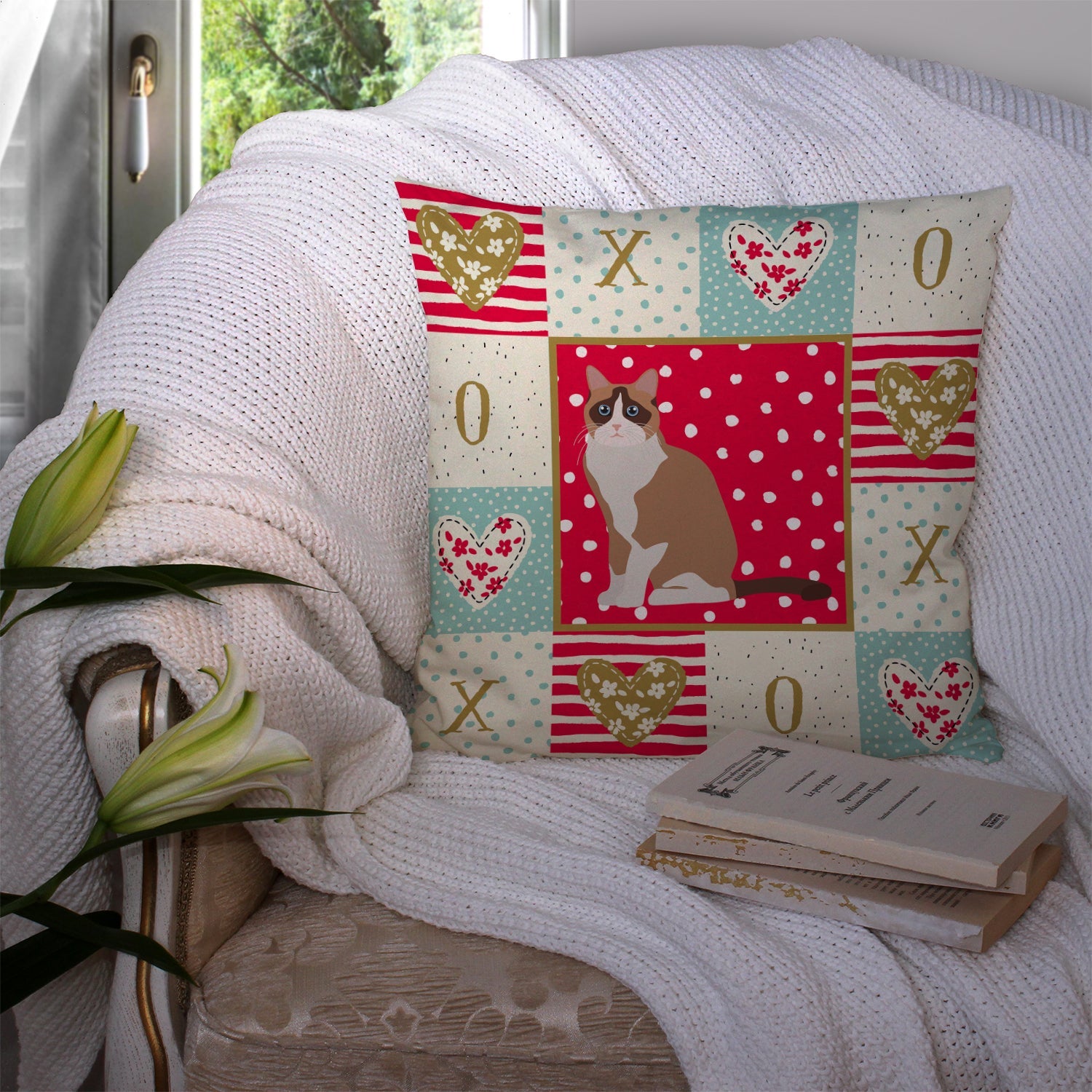 Snowshoe #2 Cat Love Decorative Throw Pillow 14x14 Indoor Outdoor Accent Cushion, Fabric Cover with Insert for Sofa, Bed, Porch & Living Room
