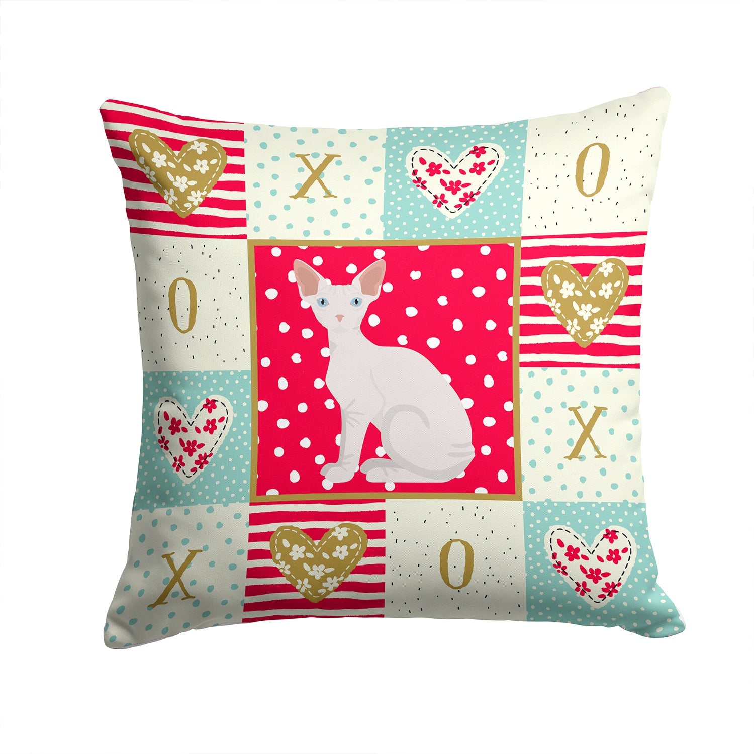 Sphynx Cat Love Decorative Throw Pillow 14x14 Indoor Outdoor Accent Cushion, Fabric Cover with Insert for Sofa, Bed, Porch & Living Room