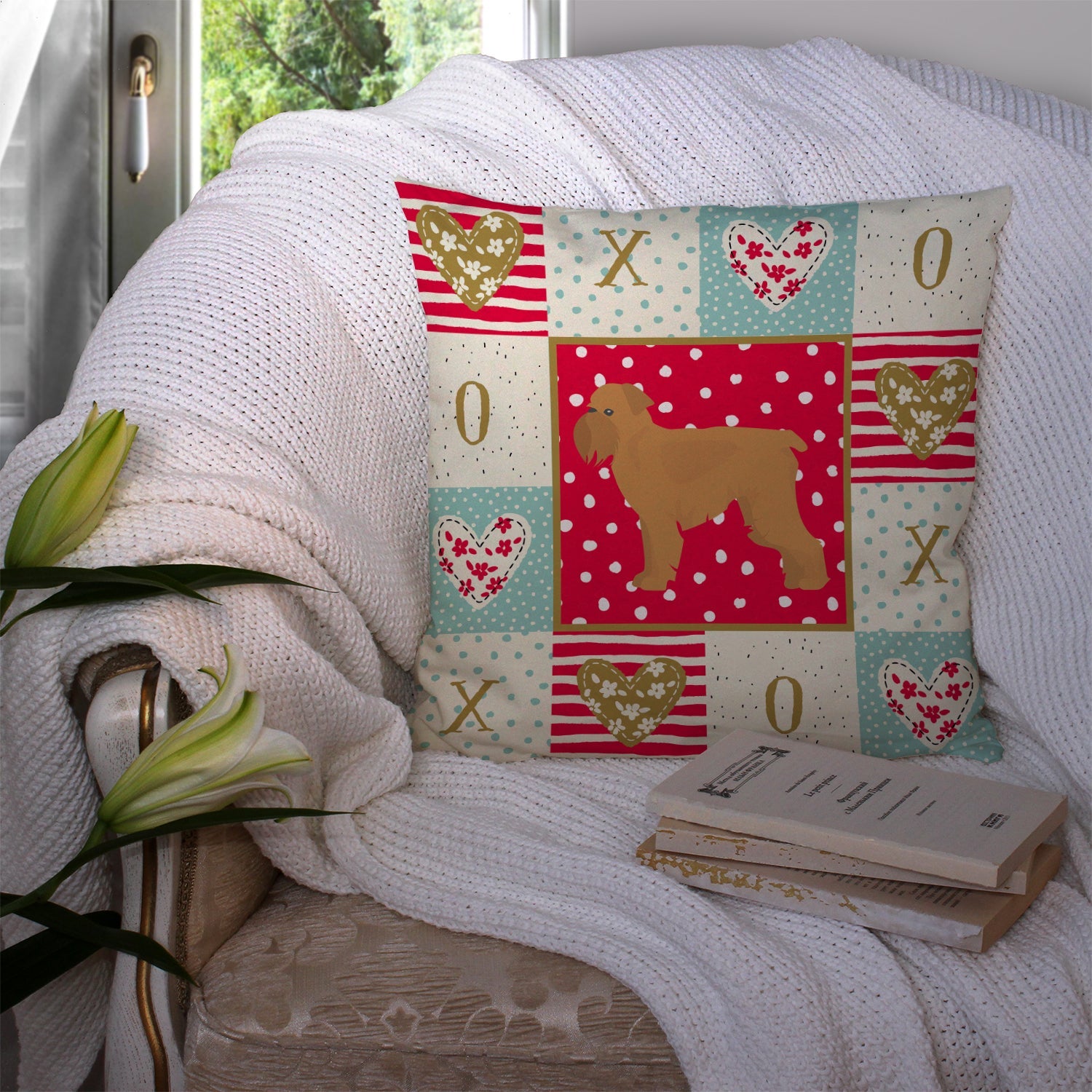 Brussels Griffon Love Decorative Throw Pillow 14x14 Indoor Outdoor Accent Cushion, Fabric Cover with Insert for Sofa, Bed, Porch & Living Room