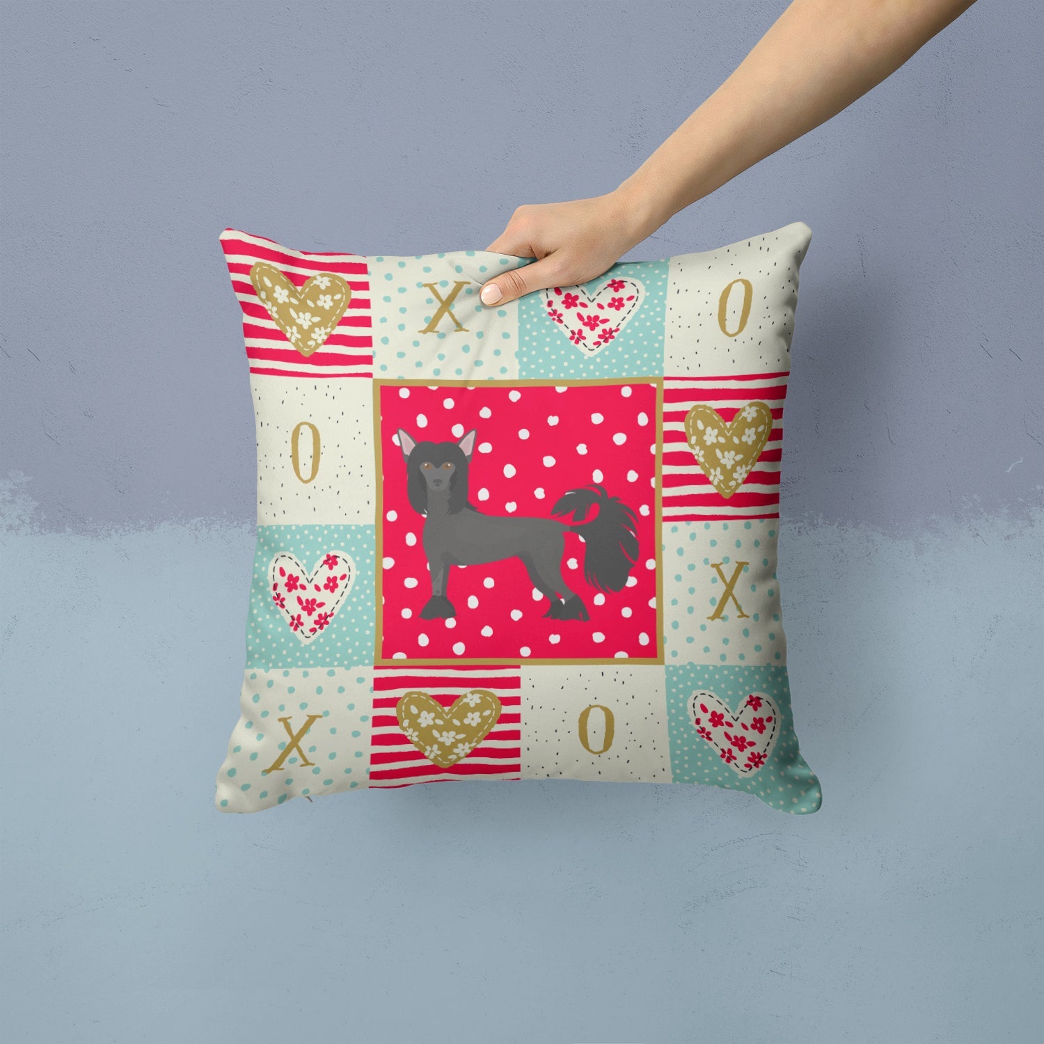 Chinese Crested #1 Love Decorative Throw Pillow 14x14 Indoor Outdoor Accent Cushion, Fabric Cover with Insert for Sofa, Bed, Porch & Living Room