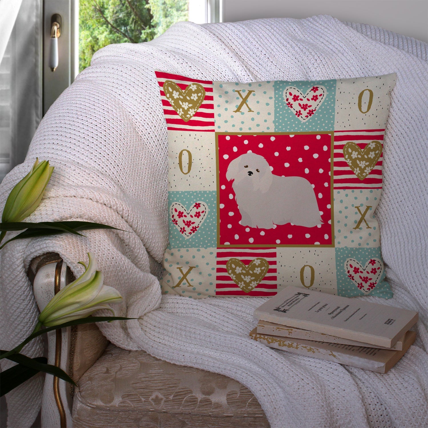 Coton de Tulear #2 Love Decorative Throw Pillow 14x14 Indoor Outdoor Accent Cushion, Fabric Cover with Insert for Sofa, Bed, Porch & Living Room