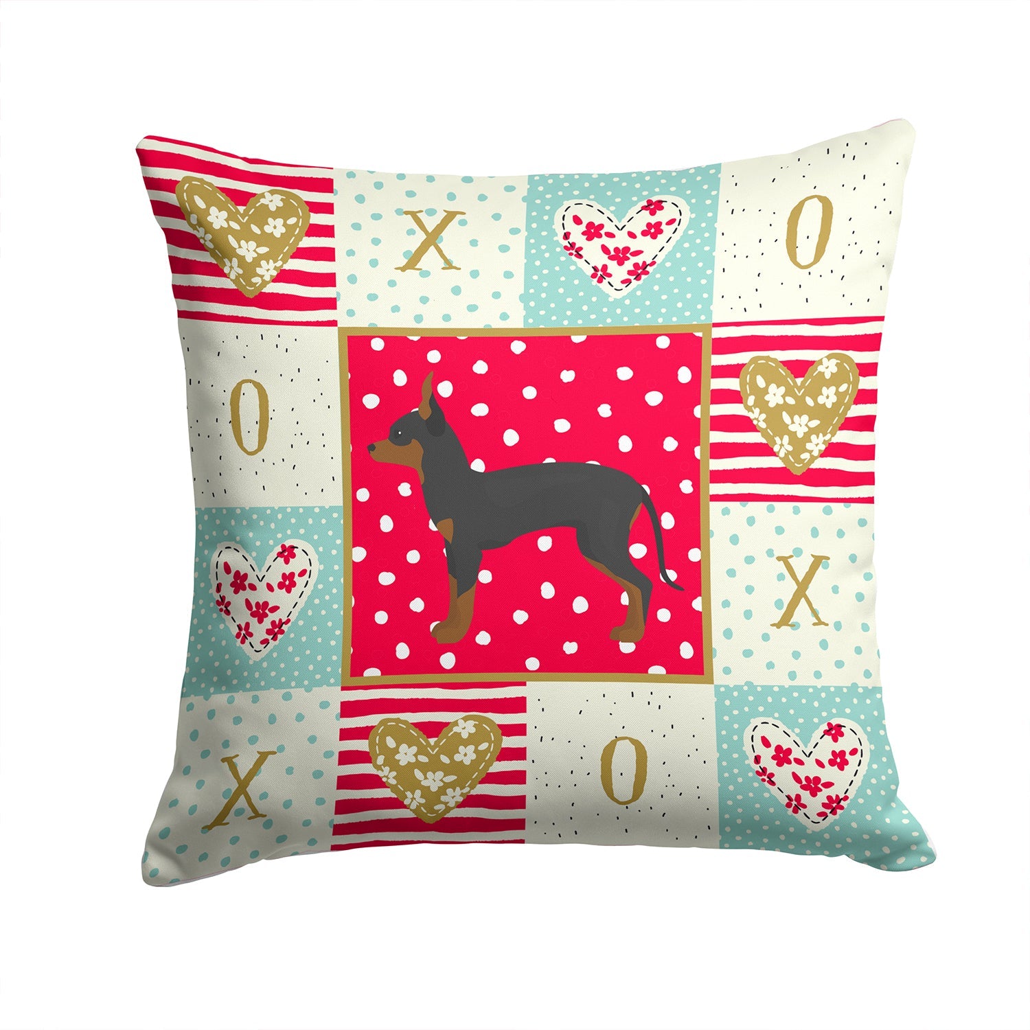 English Toy Terrier #1 Love Decorative Throw Pillow 14x14 Indoor Outdoor Accent Cushion, Fabric Cover with Insert for Sofa, Bed, Porch & Living Room