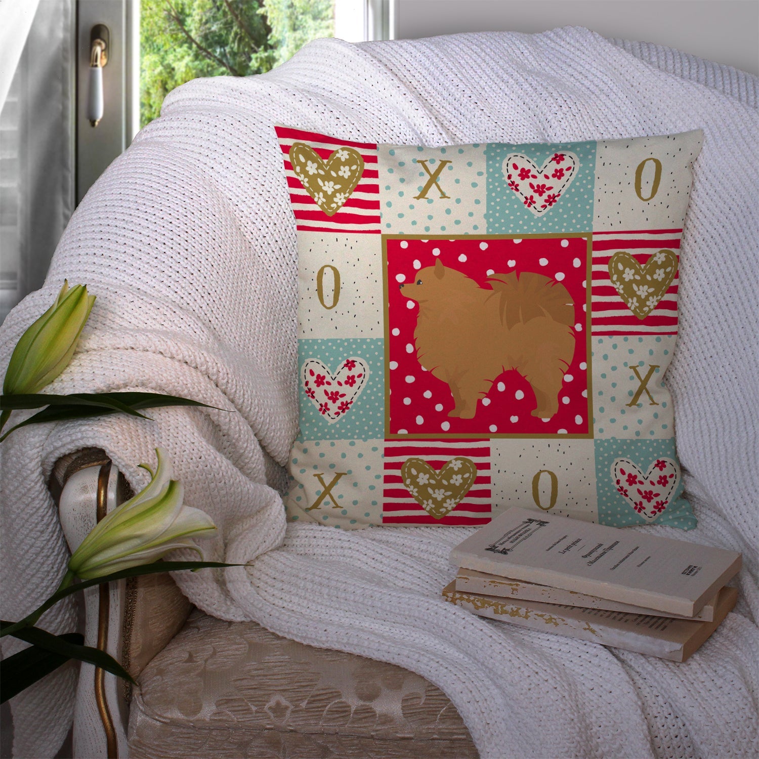 Pomeranian #1 Love Decorative Throw Pillow 14x14 Indoor Outdoor Accent Cushion, Fabric Cover with Insert for Sofa, Bed, Porch & Living Room