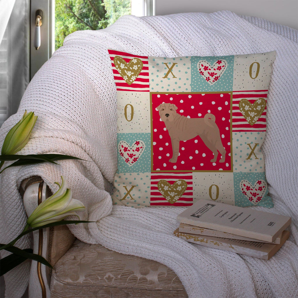Shar Pei #2 Love Decorative Throw Pillow 14x14 Indoor Outdoor Accent Cushion, Fabric Cover with Insert for Sofa, Bed, Porch & Living Room