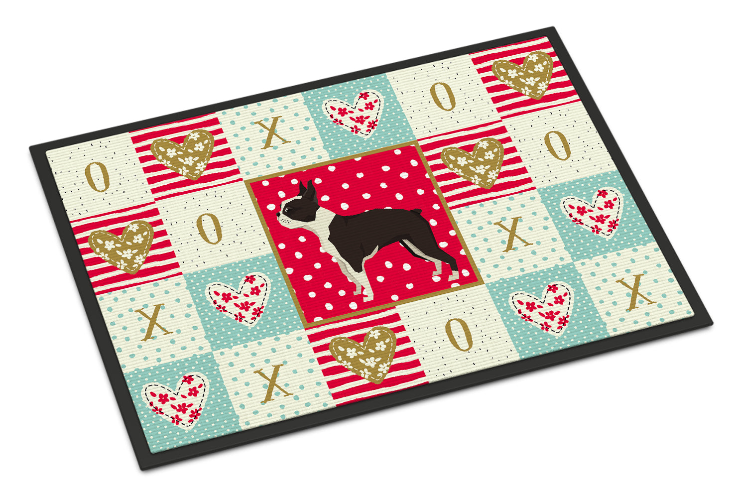 Boston Terrier Love Doormat Indoor Outdoor 18H X 27W Front Door Mat Rugs for Entryway, Non Slip Washable
