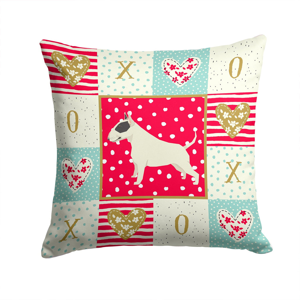Black and White Bull Terrier Love Decorative Throw Pillow 14x14 Indoor Outdoor Accent Cushion, Fabric Cover with Insert for Sofa, Bed, Porch & Living Room