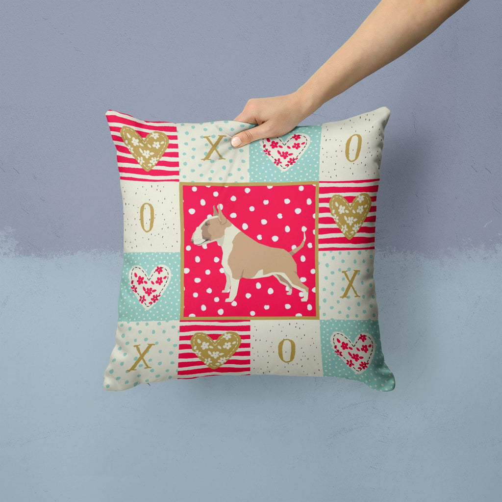 Fawn and White Bull Terrier Love Decorative Throw Pillow 14x14 Indoor Outdoor Accent Cushion, Fabric Cover with Insert for Sofa, Bed, Porch & Living Room