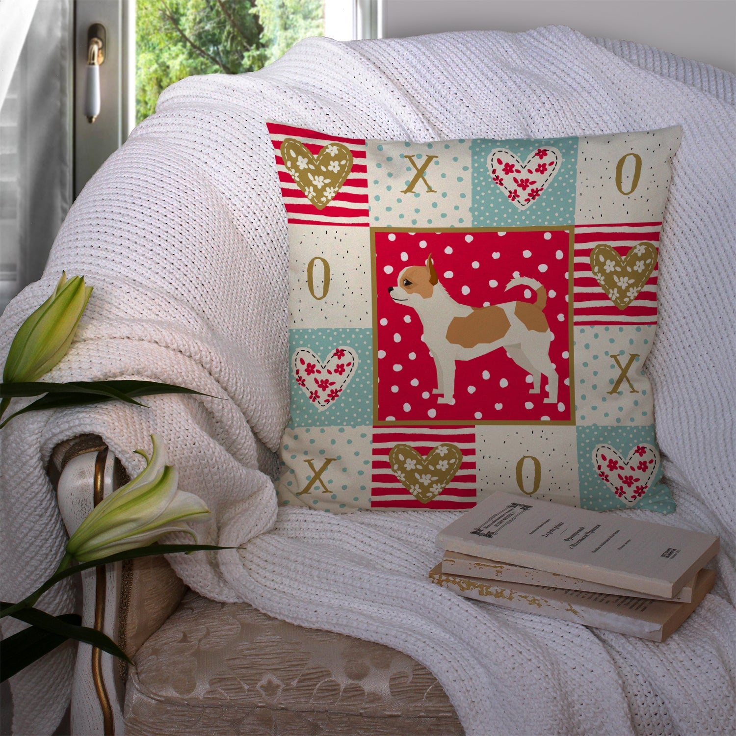 Chihuahua Love Decorative Throw Pillow 14x14 Indoor Outdoor Accent Cushion, Fabric Cover with Insert for Sofa, Bed, Porch & Living Room