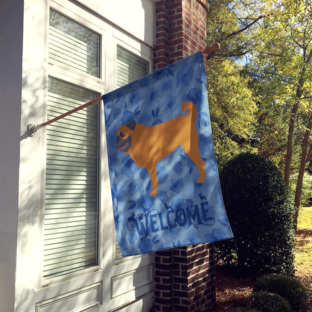 Pug Welcome House Flag 28x40 Porch Sleeve Pole Decorative Outside Yard Banner Artwork Wall Hanging, Polyester
