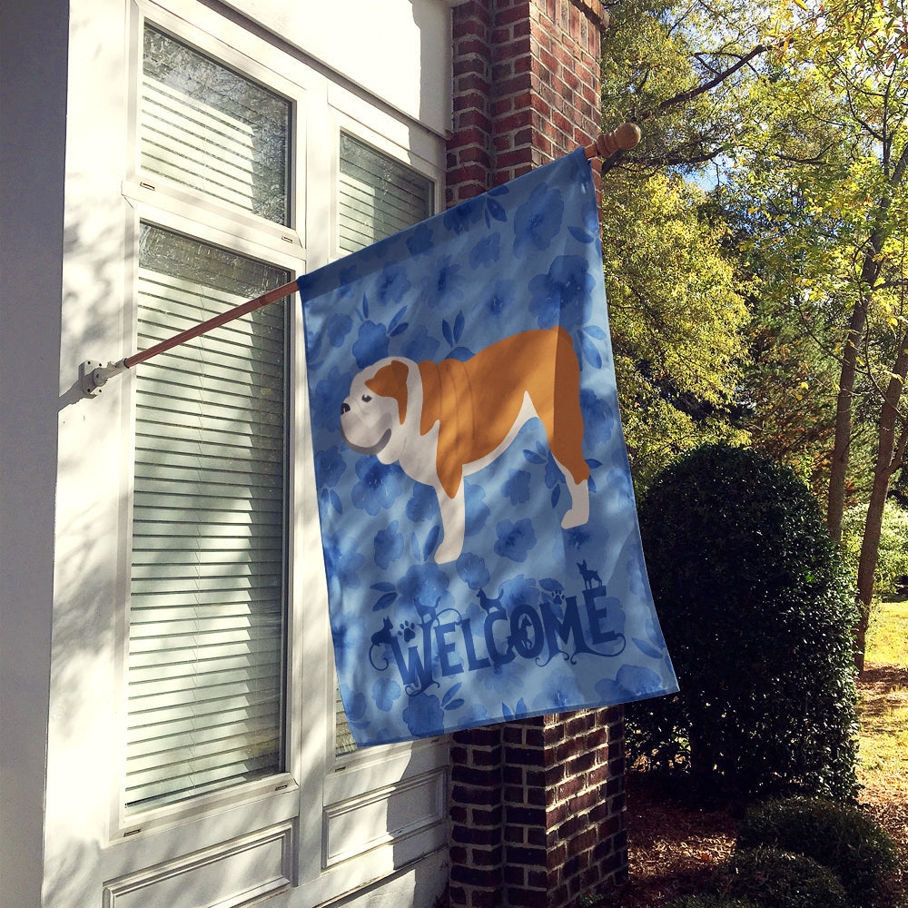 English Bulldog Welcome House Flag 28x40 Porch Sleeve Pole Decorative Outside Yard Banner Artwork Wall Hanging, Polyester