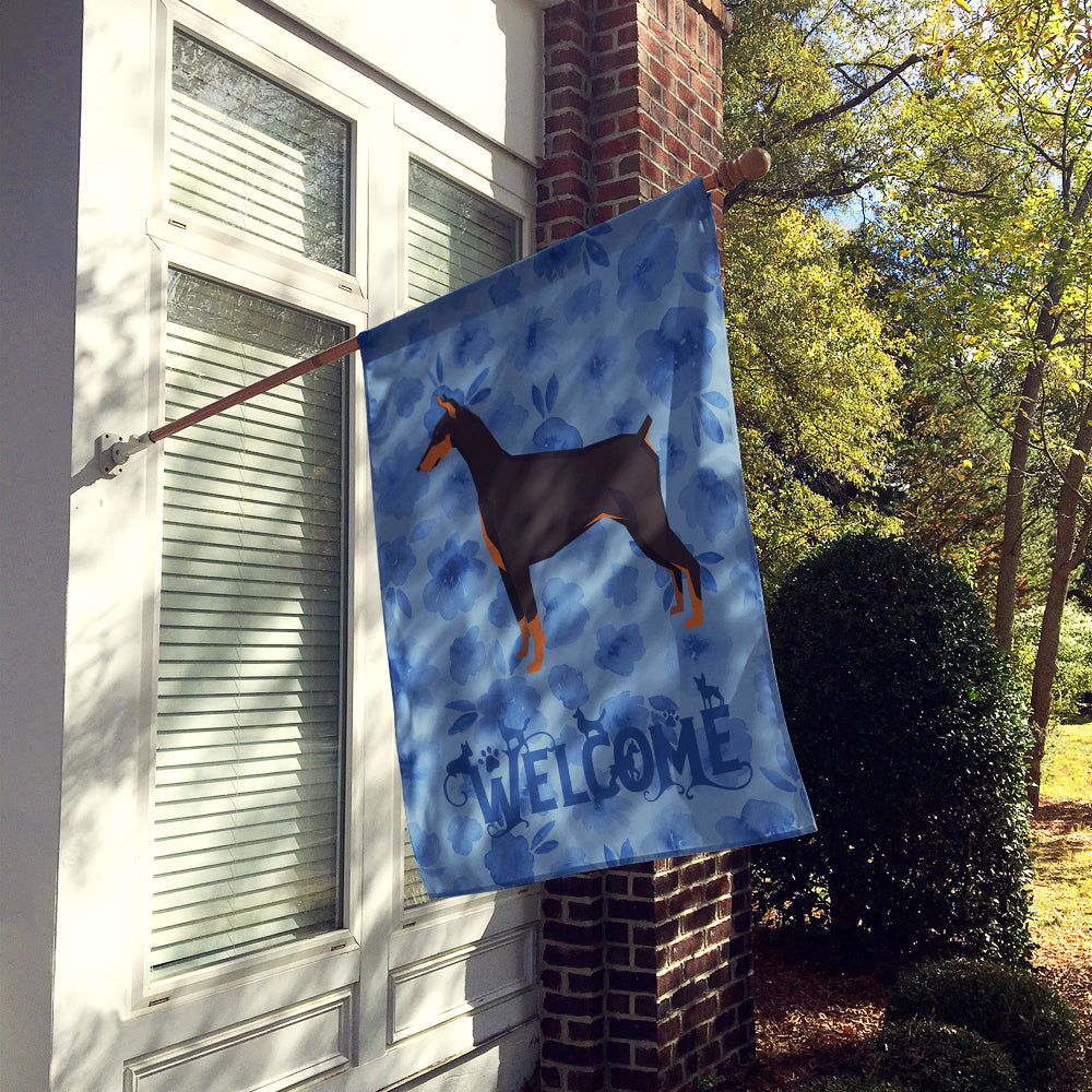 Doberman Pinscher Welcome House Flag 28x40 Porch Sleeve Pole Decorative Outside Yard Banner Artwork Wall Hanging, Polyester