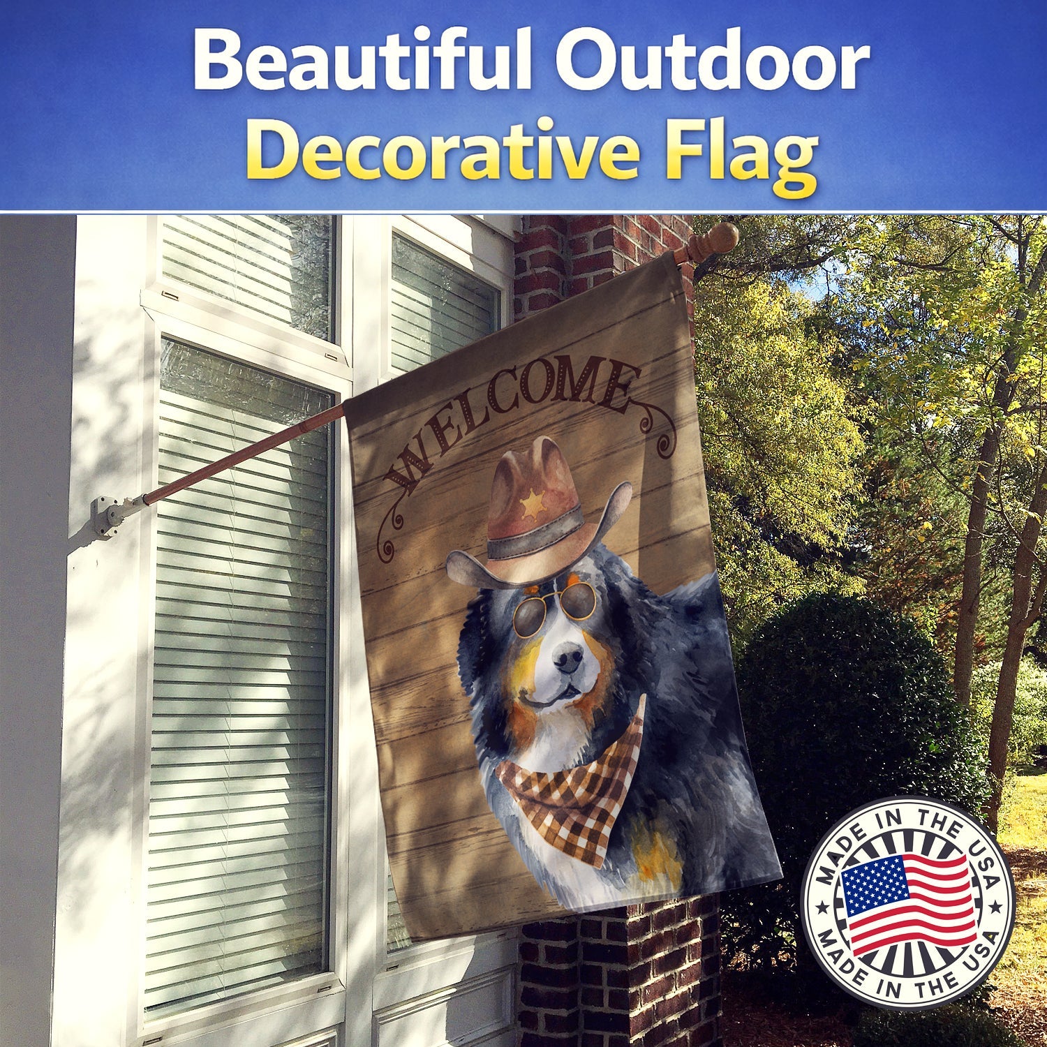 Bernese Mountain Dog #2 Country Dog House Flag 28x40 Porch Sleeve Pole Decorative Outside Yard Banner Artwork Wall Hanging, Polyester