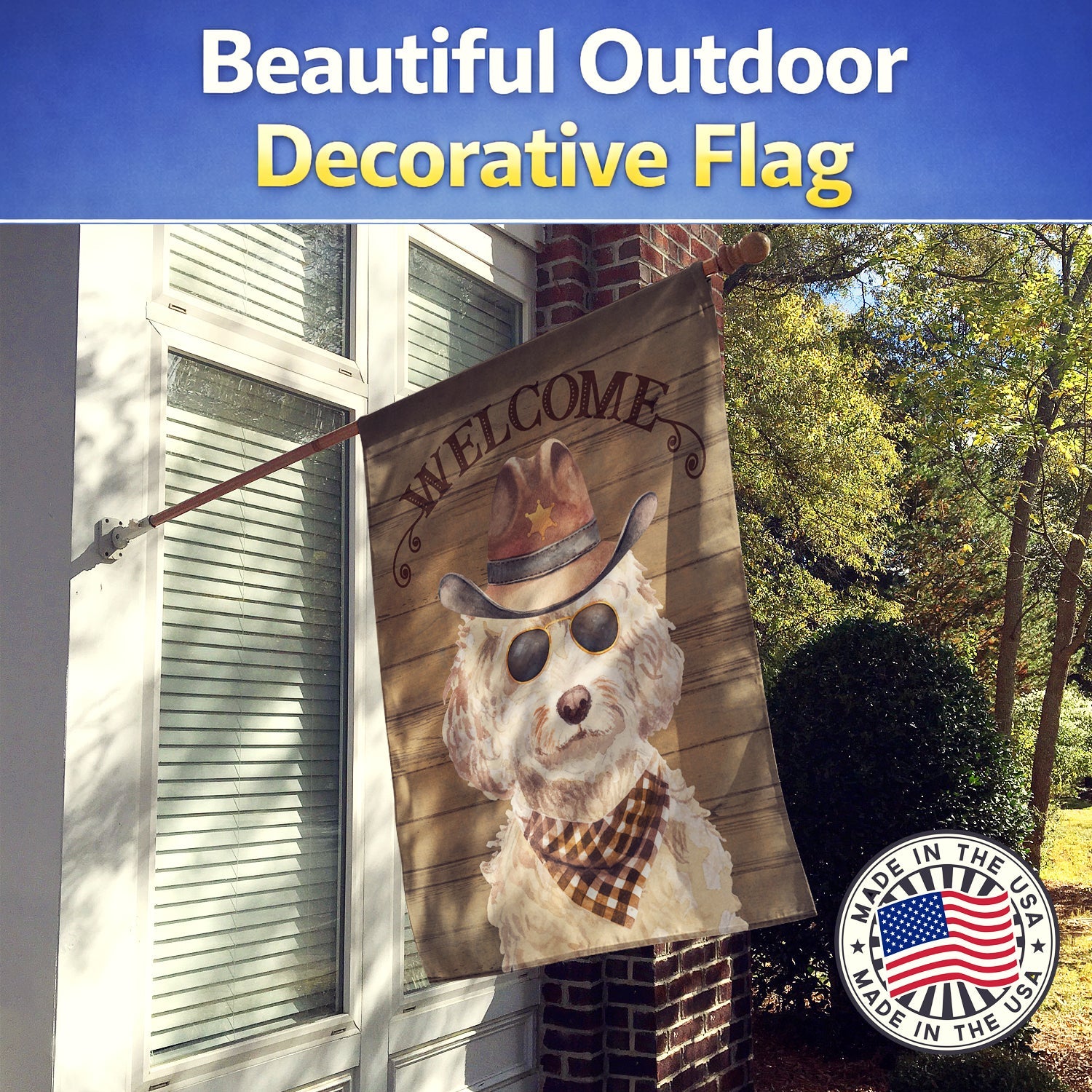 Champagne Cockapoo Country Dog House Flag 28x40 Porch Sleeve Pole Decorative Outside Yard Banner Artwork Wall Hanging, Polyester