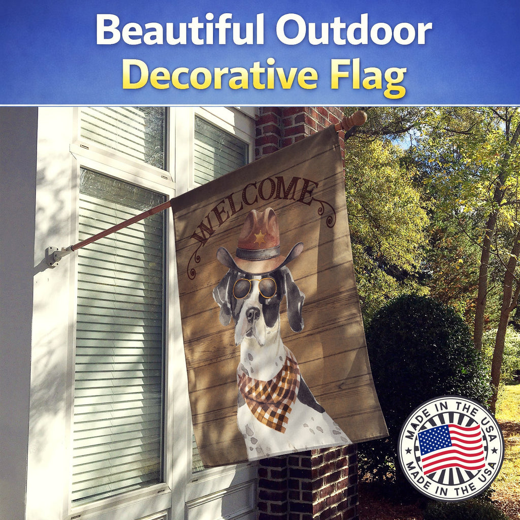 English Pointer Country Dog House Flag 28x40 Porch Sleeve Pole Decorative Outside Yard Banner Artwork Wall Hanging, Polyester