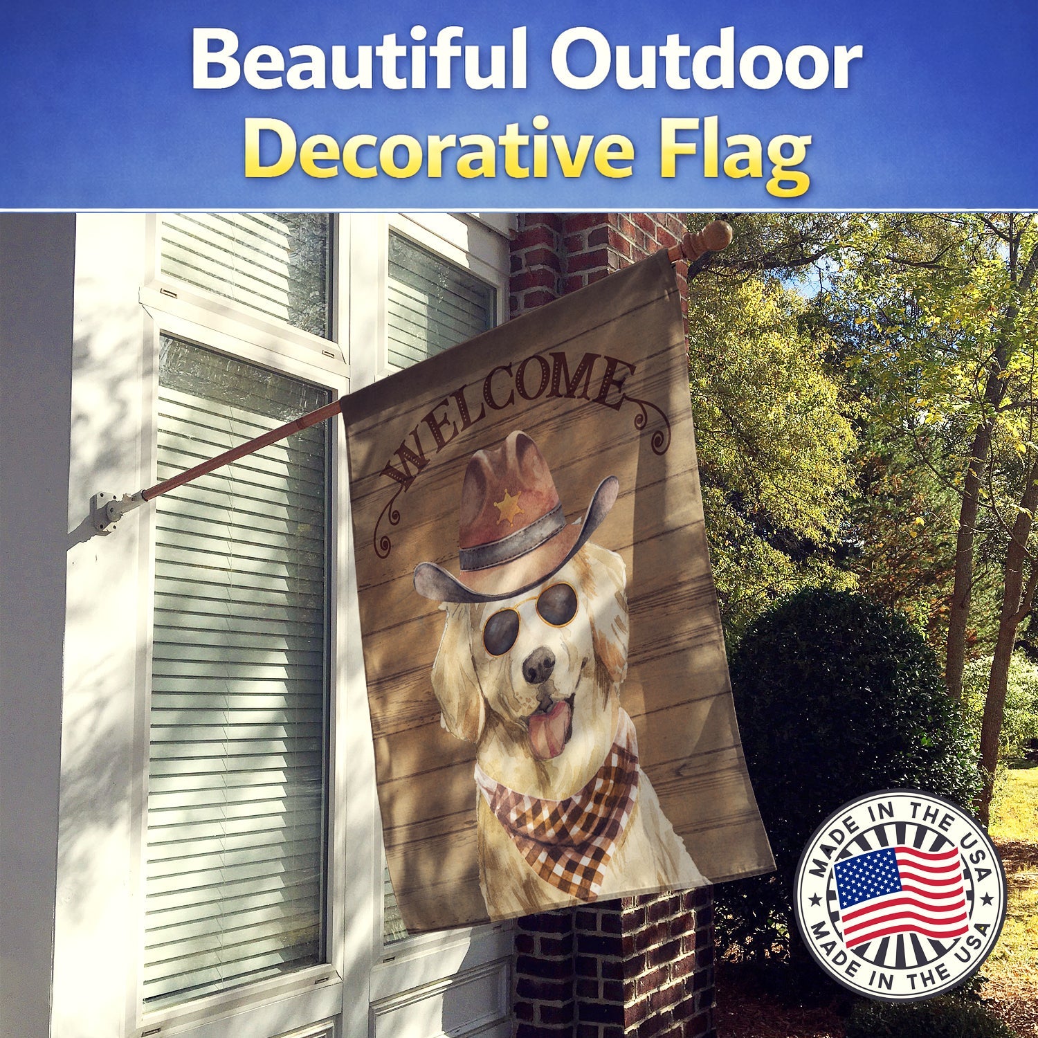 Golden Retriever #2 Country Dog House Flag 28x40 Porch Sleeve Pole Decorative Outside Yard Banner Artwork Wall Hanging, Polyester