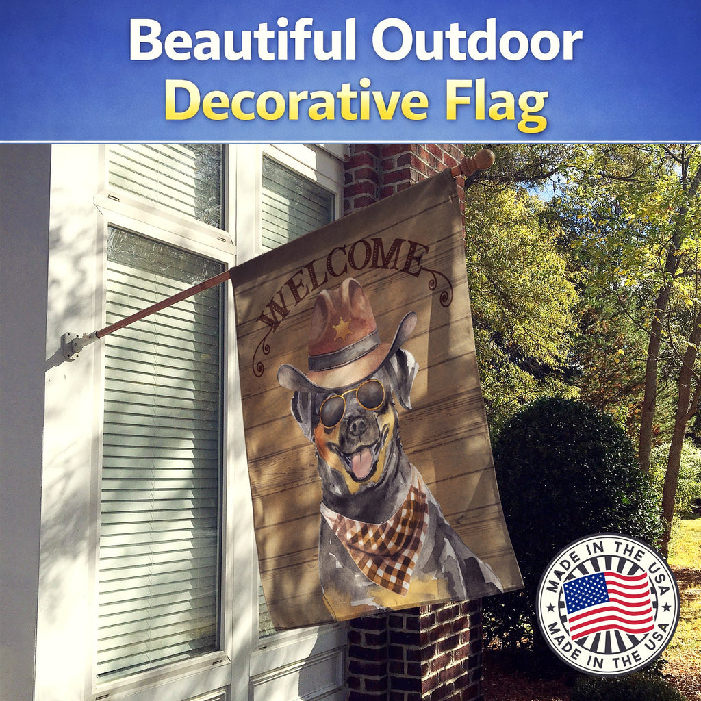 Rottweiler Country Dog House Flag 28x40 Porch Sleeve Pole Decorative Outside Yard Banner Artwork Wall Hanging, Polyester