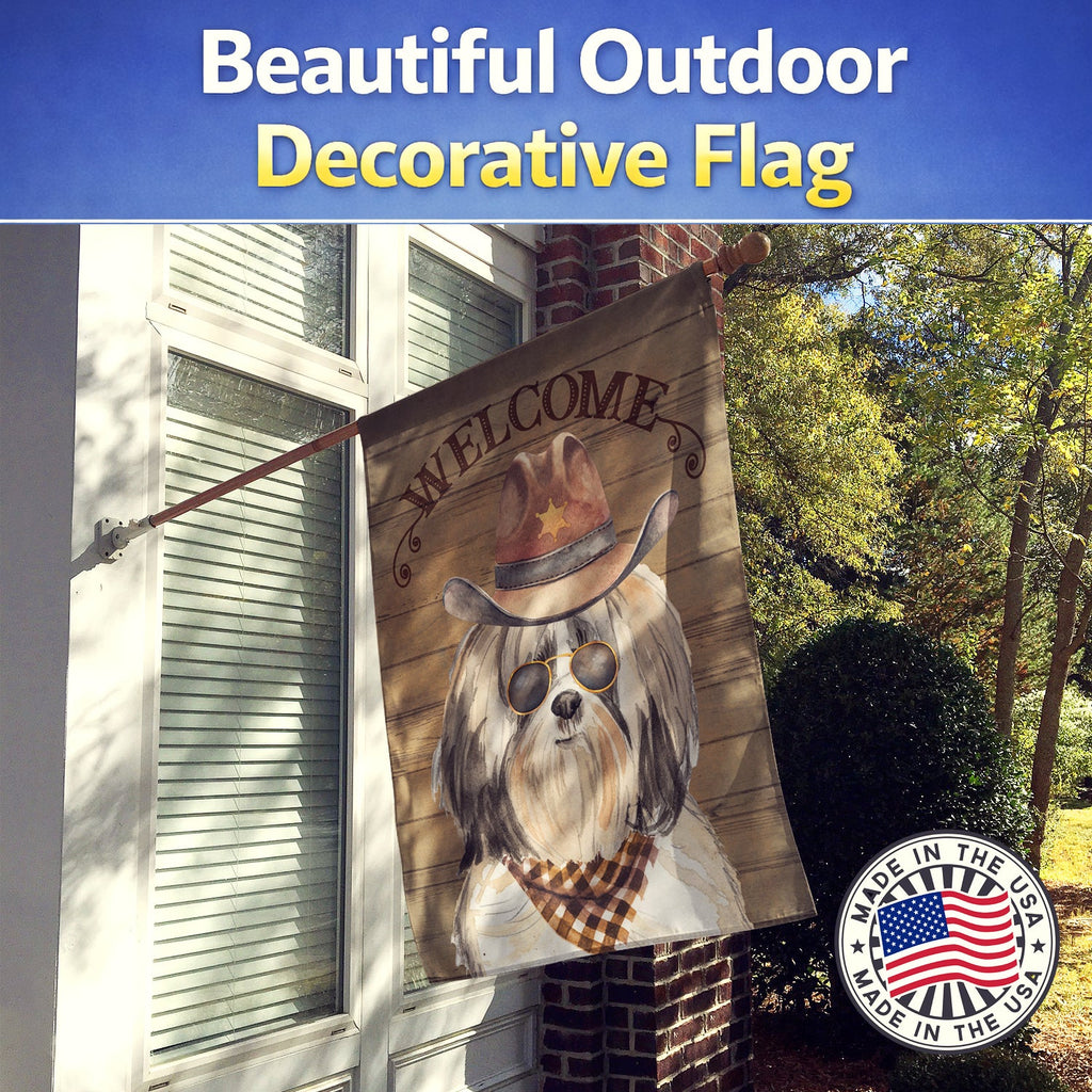 Shih Tzu #2 Country Dog House Flag 28x40 Porch Sleeve Pole Decorative Outside Yard Banner Artwork Wall Hanging, Polyester