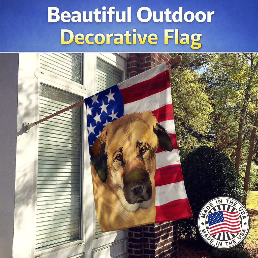Anatolian Shepherd Dog American Flag House Flag 28x40 Porch Sleeve Pole Decorative Outside Yard Banner Artwork Wall Hanging, Polyester