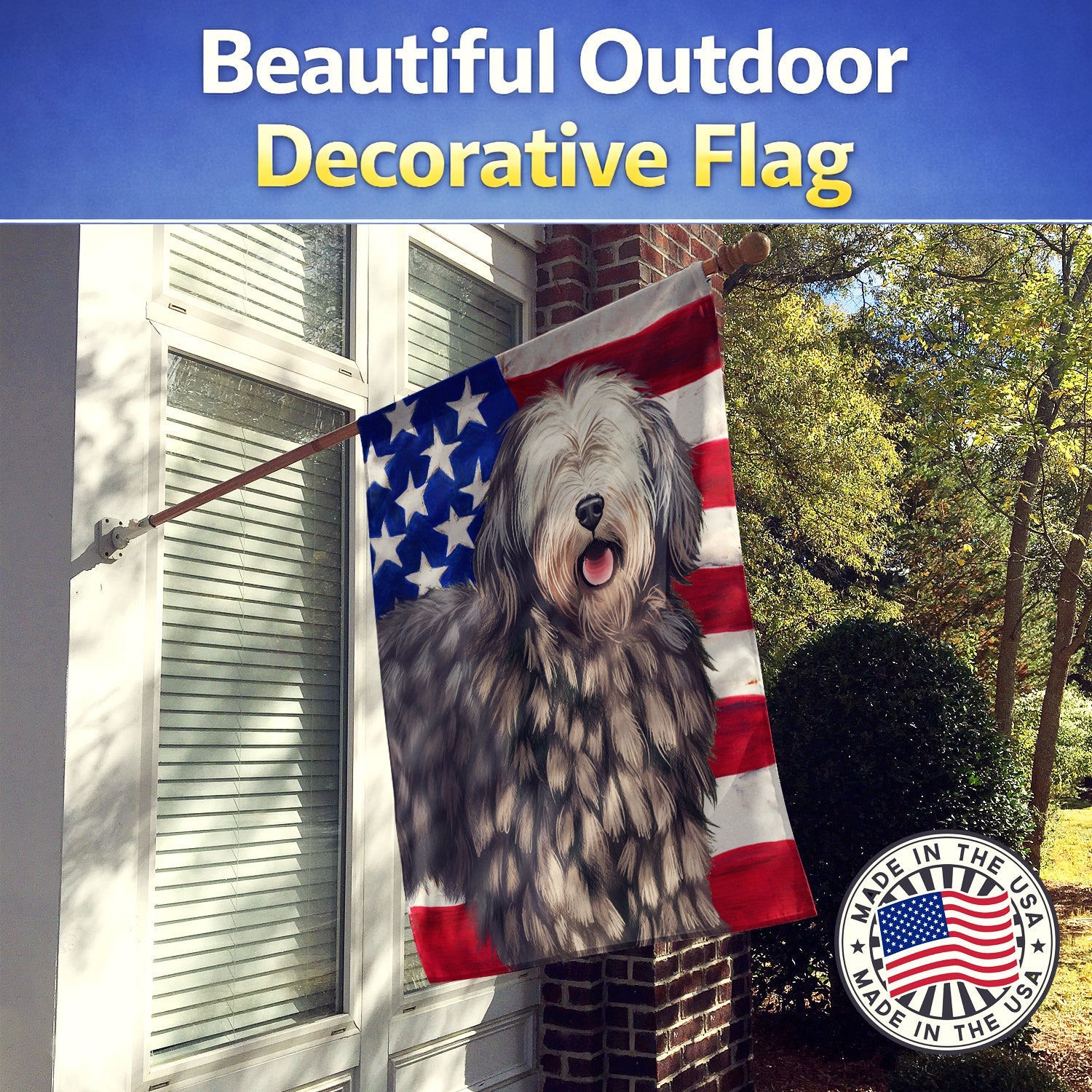 Bergamasco American Flag House Flag 28x40 Porch Sleeve Pole Decorative Outside Yard Banner Artwork Wall Hanging, Polyester
