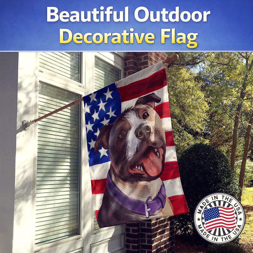 Bull Terrier Dog American Flag House Flag 28x40 Porch Sleeve Pole Decorative Outside Yard Banner Artwork Wall Hanging, Polyester