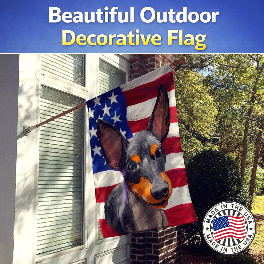 English Toy Terrier American Flag House Flag 28x40 Porch Sleeve Pole Decorative Outside Yard Banner Artwork Wall Hanging, Polyester